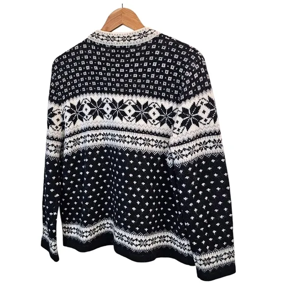 Cambridge Dry Goods Womens 100% Wool Fair Isles Nordic Cardigan Sweater Large