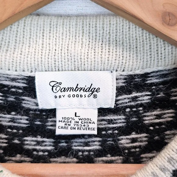 Cambridge Dry Goods Womens 100% Wool Fair Isles Nordic Cardigan Sweater Large