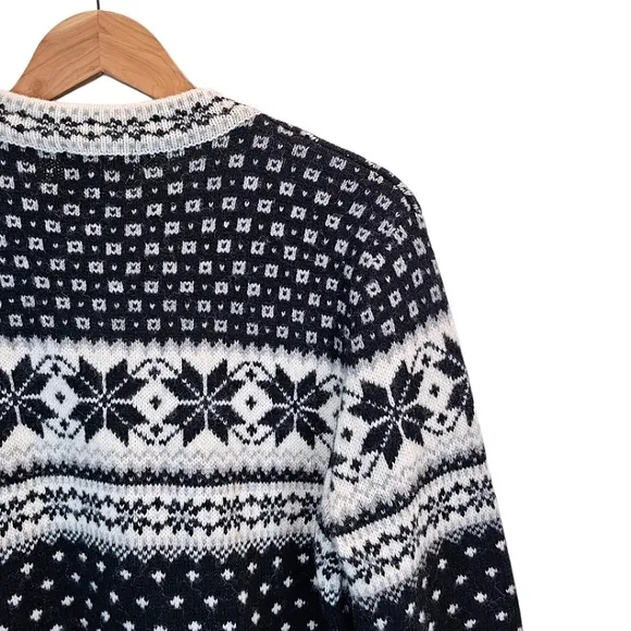 Cambridge Dry Goods Womens 100% Wool Fair Isles Nordic Cardigan Sweater Large