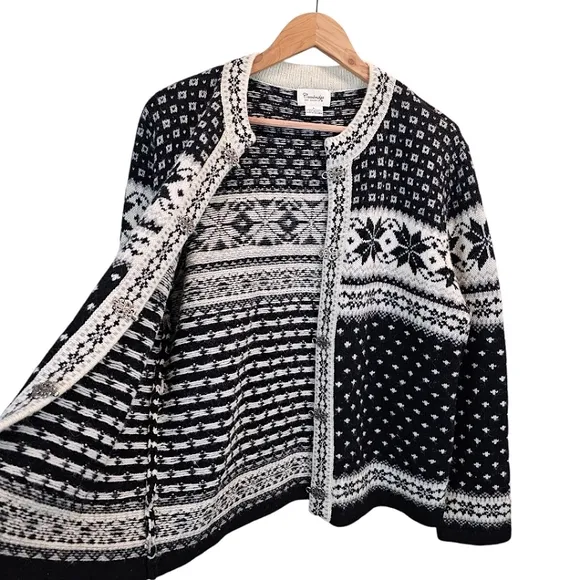 Cambridge Dry Goods Womens 100% Wool Fair Isles Nordic Cardigan Sweater Large
