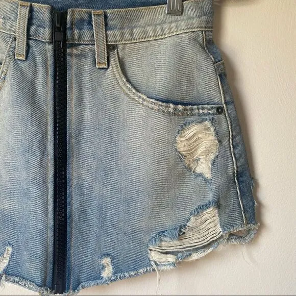 Carmar Distressed Zip-Up Denim Miniskirt size 27