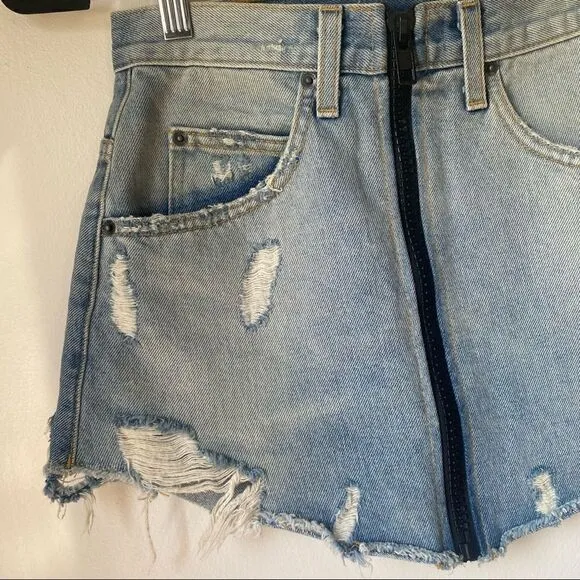 Carmar Distressed Zip-Up Denim Miniskirt size 27