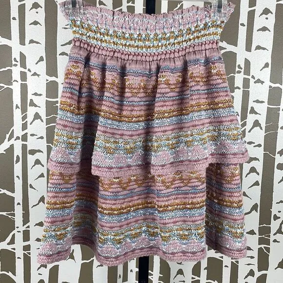Cecilia Prado $198 New Knitted Tiered Hem Smocked Waist Mini Skirt S