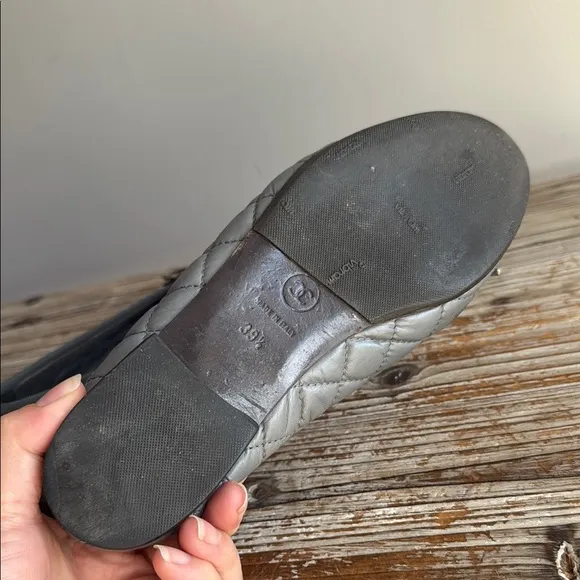 Chanel Gray Quilted Ballet Flats