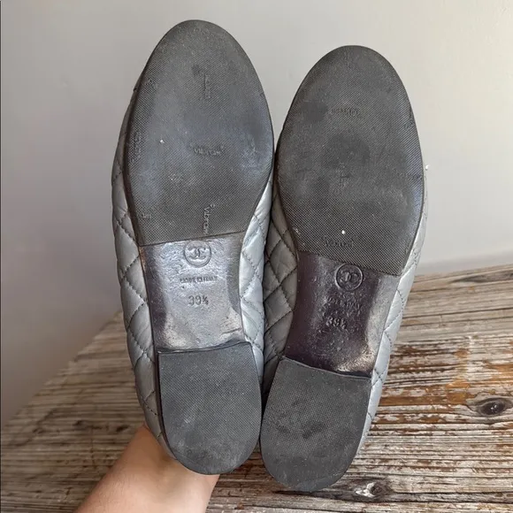 Chanel Gray Quilted Ballet Flats