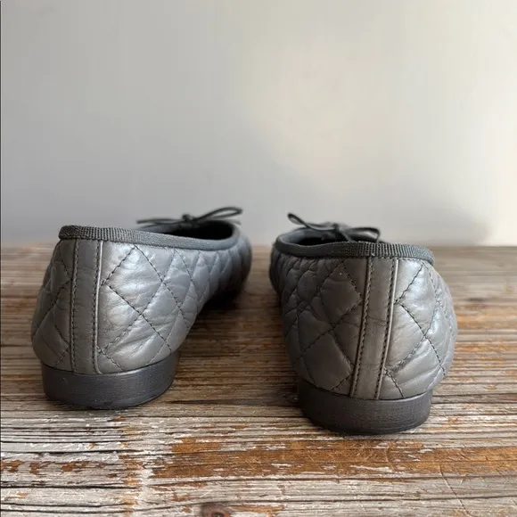 Chanel Gray Quilted Ballet Flats