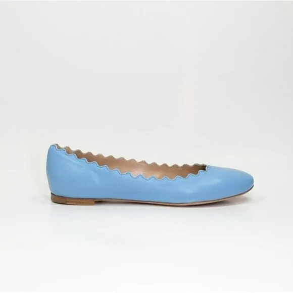 Chloe Women's Lauren Ballet Flats in Aquatic Blue Size 37.5 W (MSRP $550)
