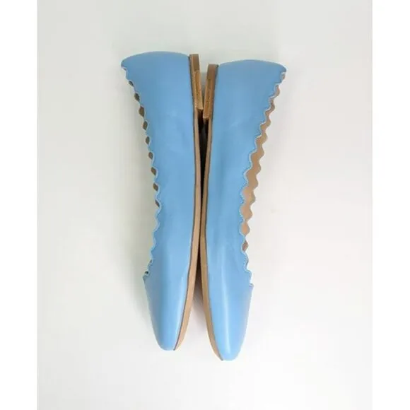 Chloe Women's Lauren Ballet Flats in Aquatic Blue Size 37.5 W (MSRP $550)