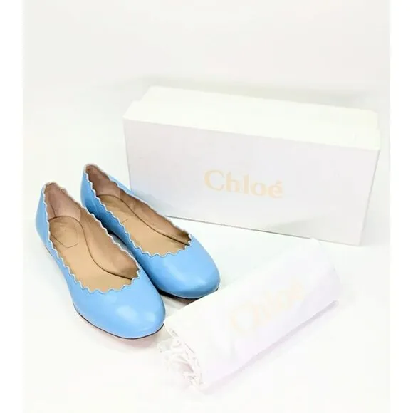 Chloe Women's Lauren Ballet Flats in Aquatic Blue Size 37.5 W (MSRP $550)