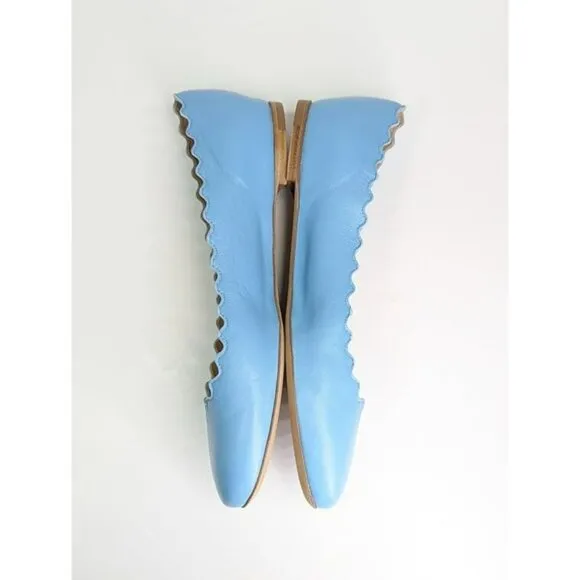 Chloe Women's Lauren Ballet Flats in Aquatic Blue Size 37.5 W (MSRP $550)