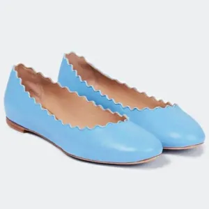 Chloe Women's Lauren Ballet Flats in Aquatic Blue Size 37.5 W (MSRP $550)