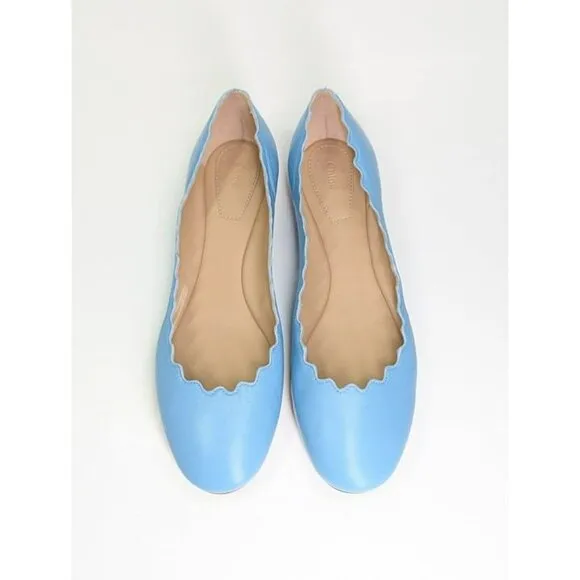 Chloe Women's Lauren Ballet Flats in Aquatic Blue Size 37.5 W (MSRP $550)
