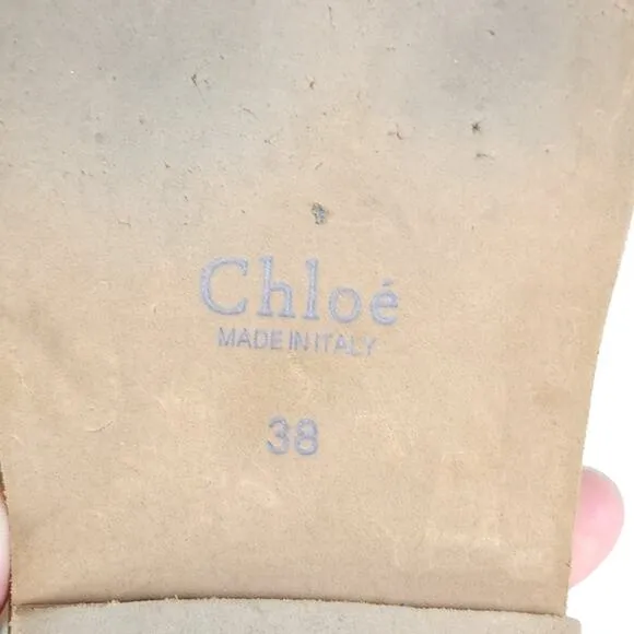Chloe Women's Woody EU38 US7,5-8 Beige Canvas Logo SlipOn Strappy Slide Sandals