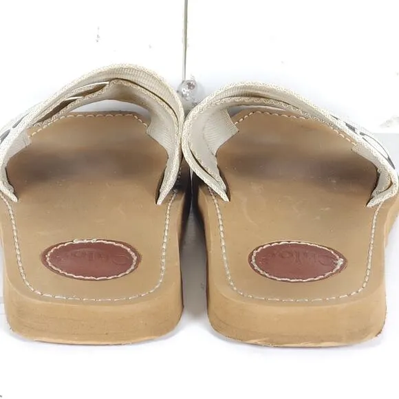 Chloe Women's Woody EU38 US7,5-8 Beige Canvas Logo SlipOn Strappy Slide Sandals