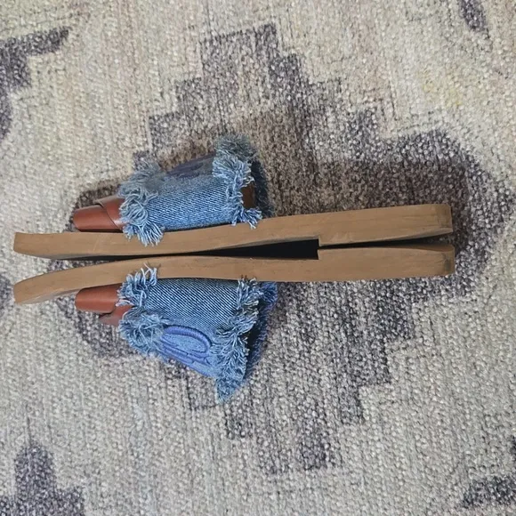 Chloe Woody Logo Flat Denim Slide Sandals