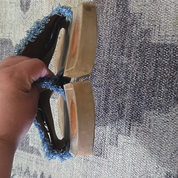 Chloe Woody Logo Flat Denim Slide Sandals