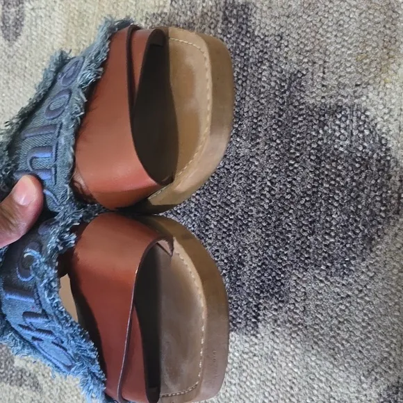 Chloe Woody Logo Flat Denim Slide Sandals