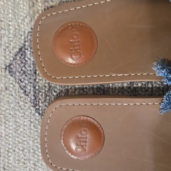 Chloe Woody Logo Flat Denim Slide Sandals