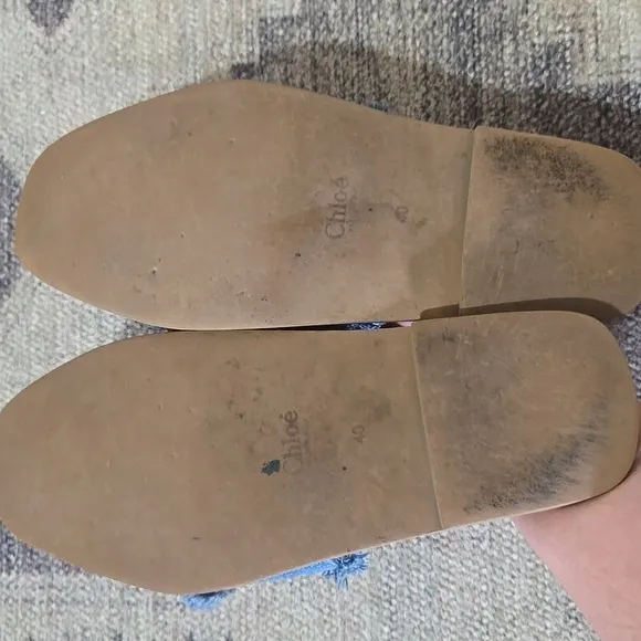 Chloe Woody Logo Flat Denim Slide Sandals