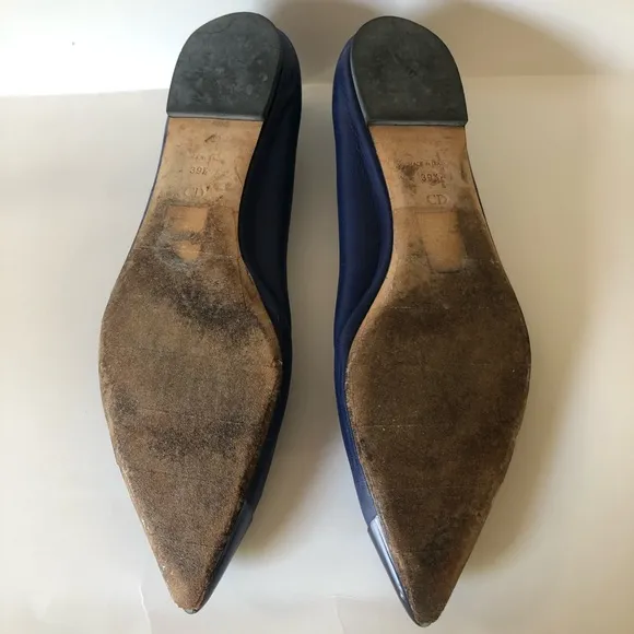CHRISTIAN DIOR Blue &amp; Metallic Blue Pointed Toe Flats