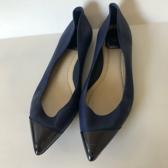 CHRISTIAN DIOR Blue &amp; Metallic Blue Pointed Toe Flats