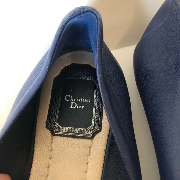 CHRISTIAN DIOR Blue &amp; Metallic Blue Pointed Toe Flats
