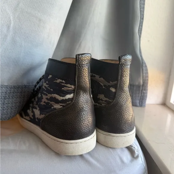 Christian Louboutin Black and Gray Studded High-Top Sneakers