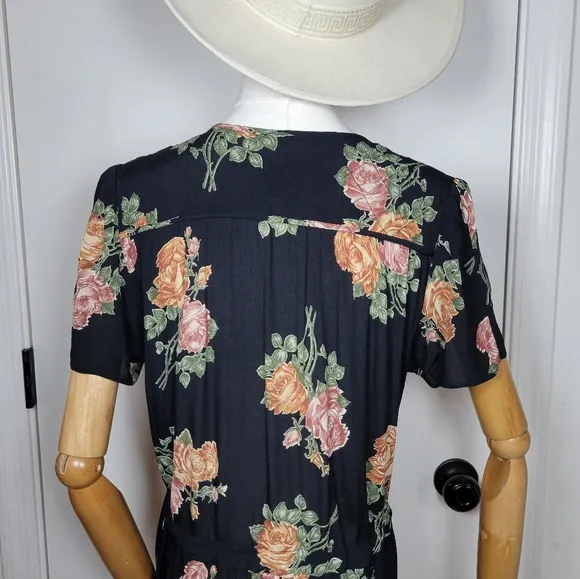 Christy Dawn Black Floral Spring Dress Size XL
