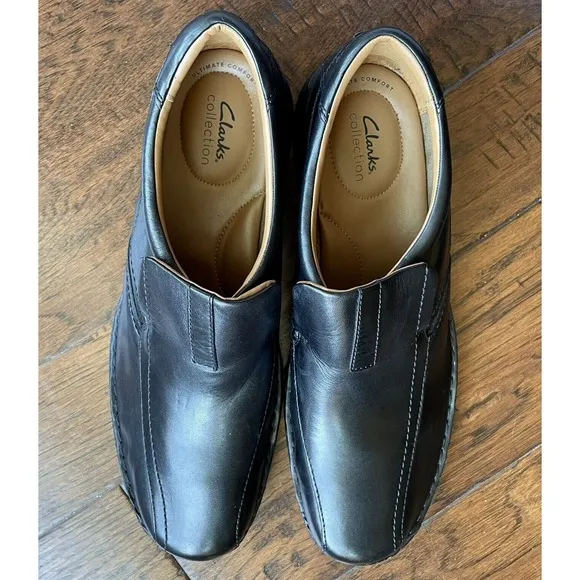 Clarks Mens‎ Escalade Step Slip-On Comfort Loafer Black Leather Size 15 M NEW