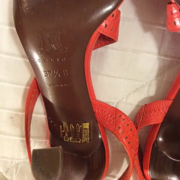 Céline Strappy Sandals Orange Leather