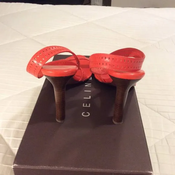 Céline Strappy Sandals Orange Leather