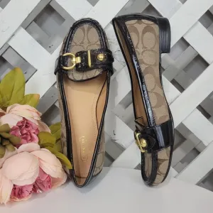 Coach Elkie Signature Print Brown and Tan Loafers Size 8.5