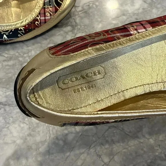 Coach Gold Tartan Plaid Ballet Flats Size 5.5 B
