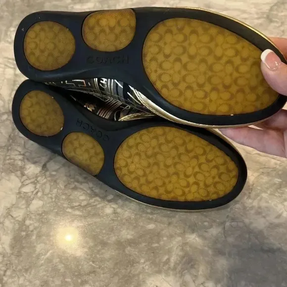 Coach Gold Tartan Plaid Ballet Flats Size 5.5 B
