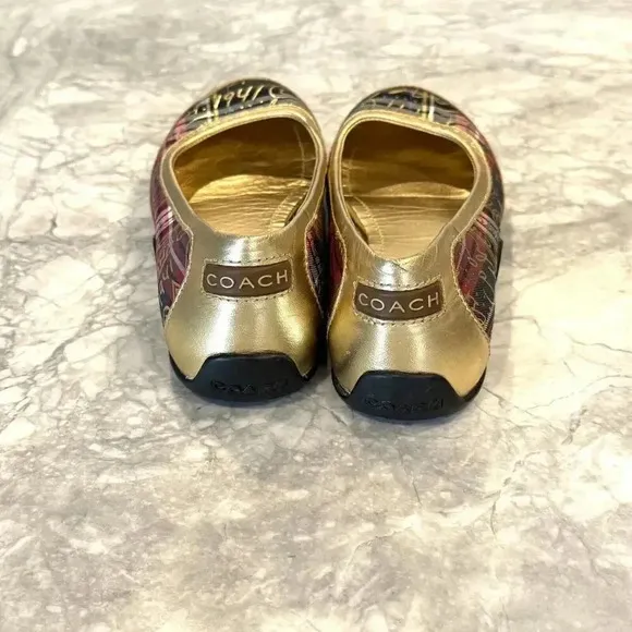 Coach Gold Tartan Plaid Ballet Flats Size 5.5 B