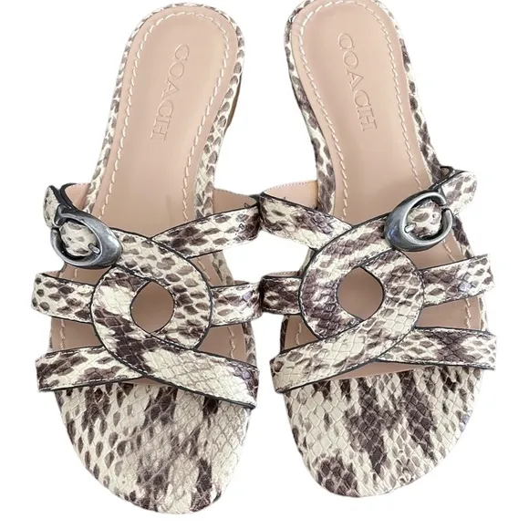 Coach Kennedy Flat Sandals In Natural snake Print Size 7