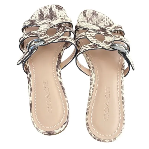 Coach Kennedy Flat Sandals In Natural snake Print Size 7