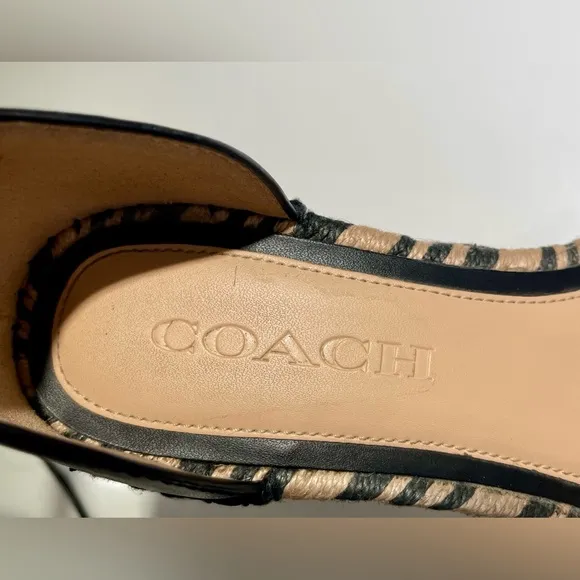 COACH Kit Espadrilles, Black leather Wedge Peep Toe Platform Sandal Heels Size 6