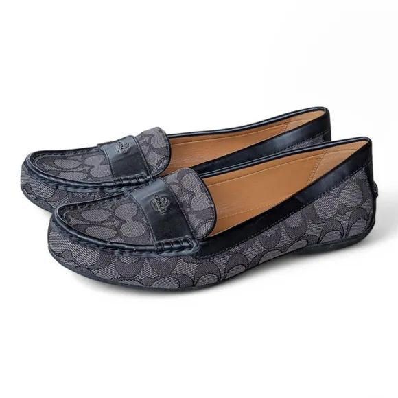 Coach Loafers Classic Logo Odette Black Smoke Loafers Women's Slip On Flats 7.5
