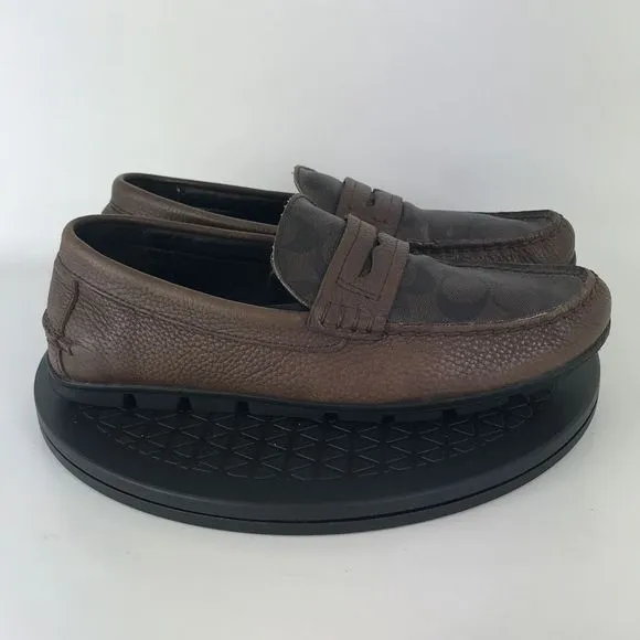 Coach Mott Driver Leather Penny Loafers Classic Logo Brown FG1105 Men's Size 8