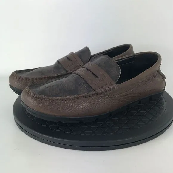 Coach Mott Driver Leather Penny Loafers Classic Logo Brown FG1105 Men's Size 8