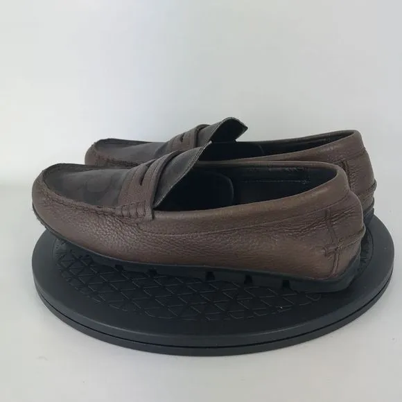 Coach Mott Driver Leather Penny Loafers Classic Logo Brown FG1105 Men's Size 8
