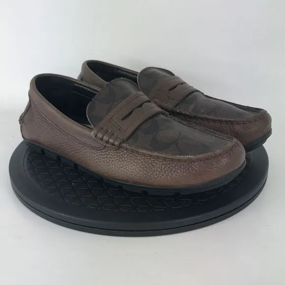 Coach Mott Driver Leather Penny Loafers Classic Logo Brown FG1105 Men's Size 8