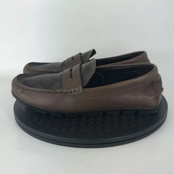 Coach Mott Driver Leather Penny Loafers Classic Logo Brown FG1105 Men's Size 8