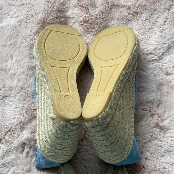 Coach Rosie Platform Wedge Sandals Espadrilles Lace Up Wrap Blue Cream 9 NWOT