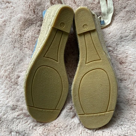 Coach Rosie Platform Wedge Sandals Espadrilles Lace Up Wrap Blue Cream 9 NWOT
