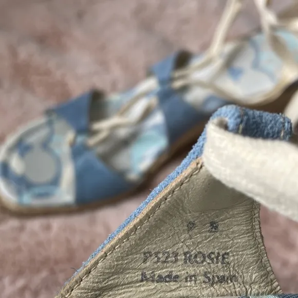 Coach Rosie Platform Wedge Sandals Espadrilles Lace Up Wrap Blue Cream 9 NWOT