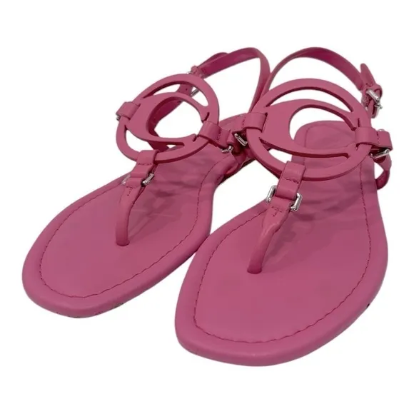 COACHJeri Leather T-strap Flat Sandals Pink Leather size 6 B
