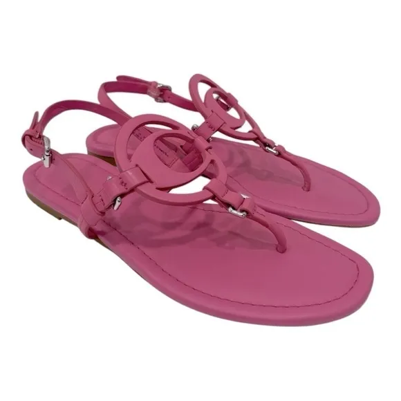 COACHJeri Leather T-strap Flat Sandals Pink Leather size 6 B