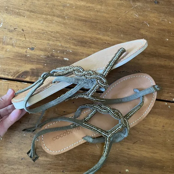 Cocobelle Nevis Beaded Braided Flat Sandals Size 38 7.5